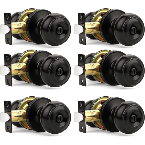 6 Pack Matte Black Privacy Door Knobs Interior, Classic Round Shape Bedroom Doorknobs with Lock, Keyless Modern Design Door Lockset for Bathroom and Bedroom