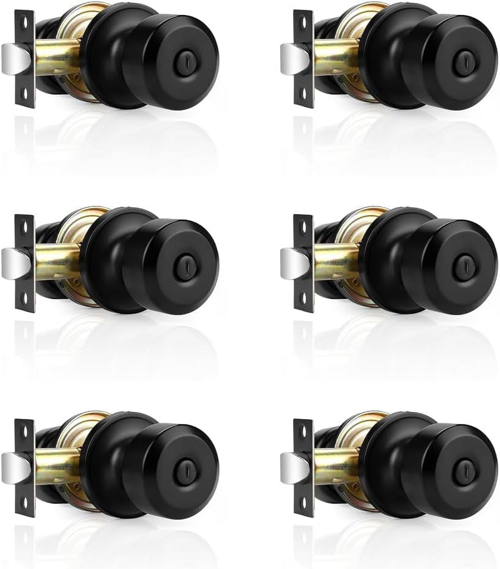 The (6 Pack) Matte Black Privacy Locks, Keyless Interior Bed/Bath Door Knobs  (Cylindrical Shape Knobs), Contemporary Hardware for Bathroom Bedroom Doors  - Walmart.com, image size:1632x1858