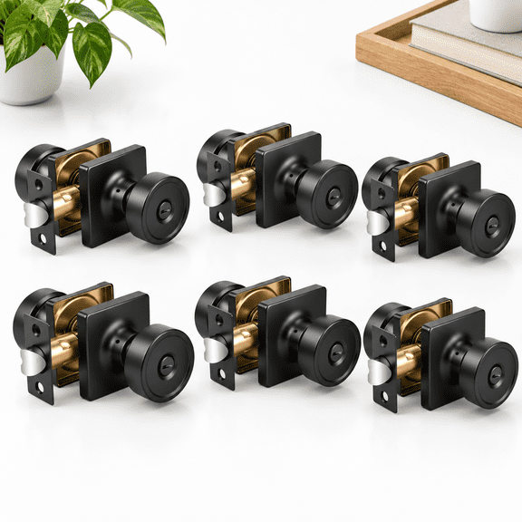 6 Pack Matte Black Square Interior Door Knobs For Bedroom And Bathroom