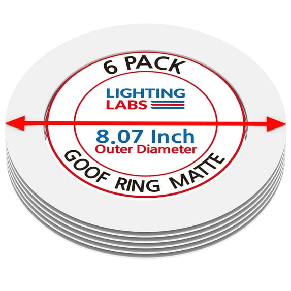 6 Pack Matte White Goof Trim Ring for 6" Inch Recessed Can Lighting Down Light, Outer Diameter 8.07 Inches, Inner Diameter 6.2 Inches