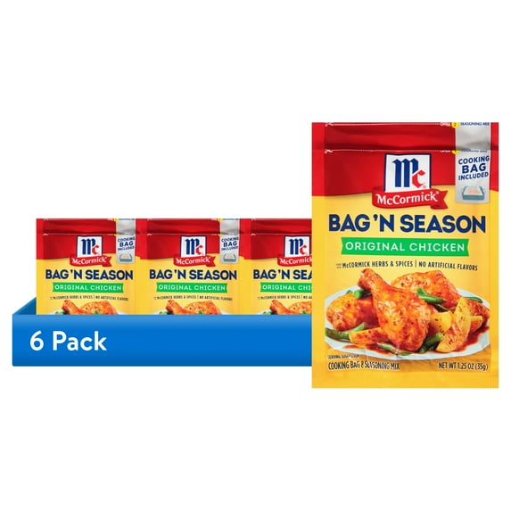 (6 pack) McCormick Bag 'n Season Original Chicken Cooking Bag & Seasoning Mix, 1.25 oz Packet