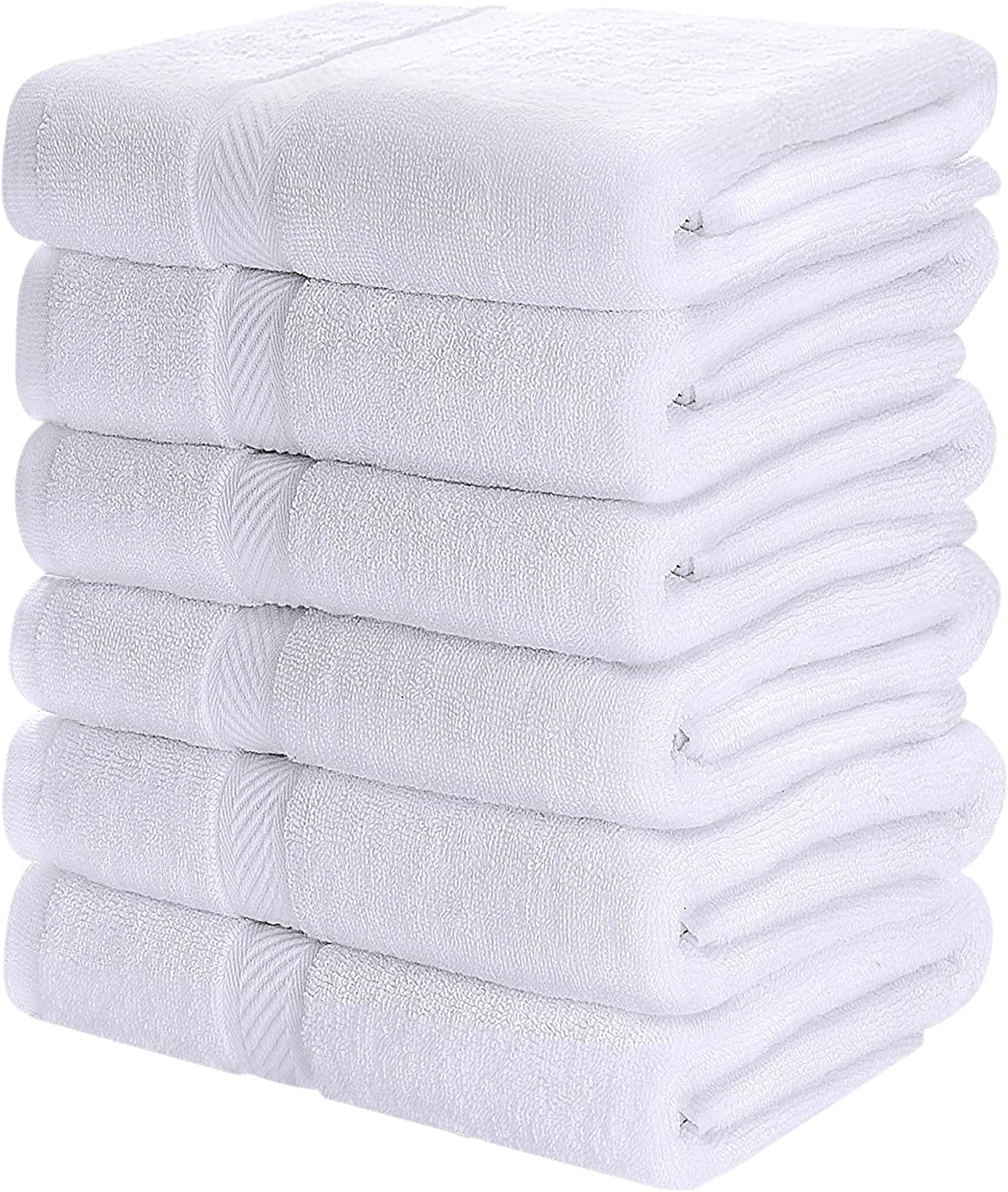 6 Pack Medium Bath Towel Set, 100% Ring Spun Cotton (24 x 48 Inches) Lightweight and Highly Absorbent Quick Drying Towels, Premium Towels for Hotel, Spa and Bathroom (White)