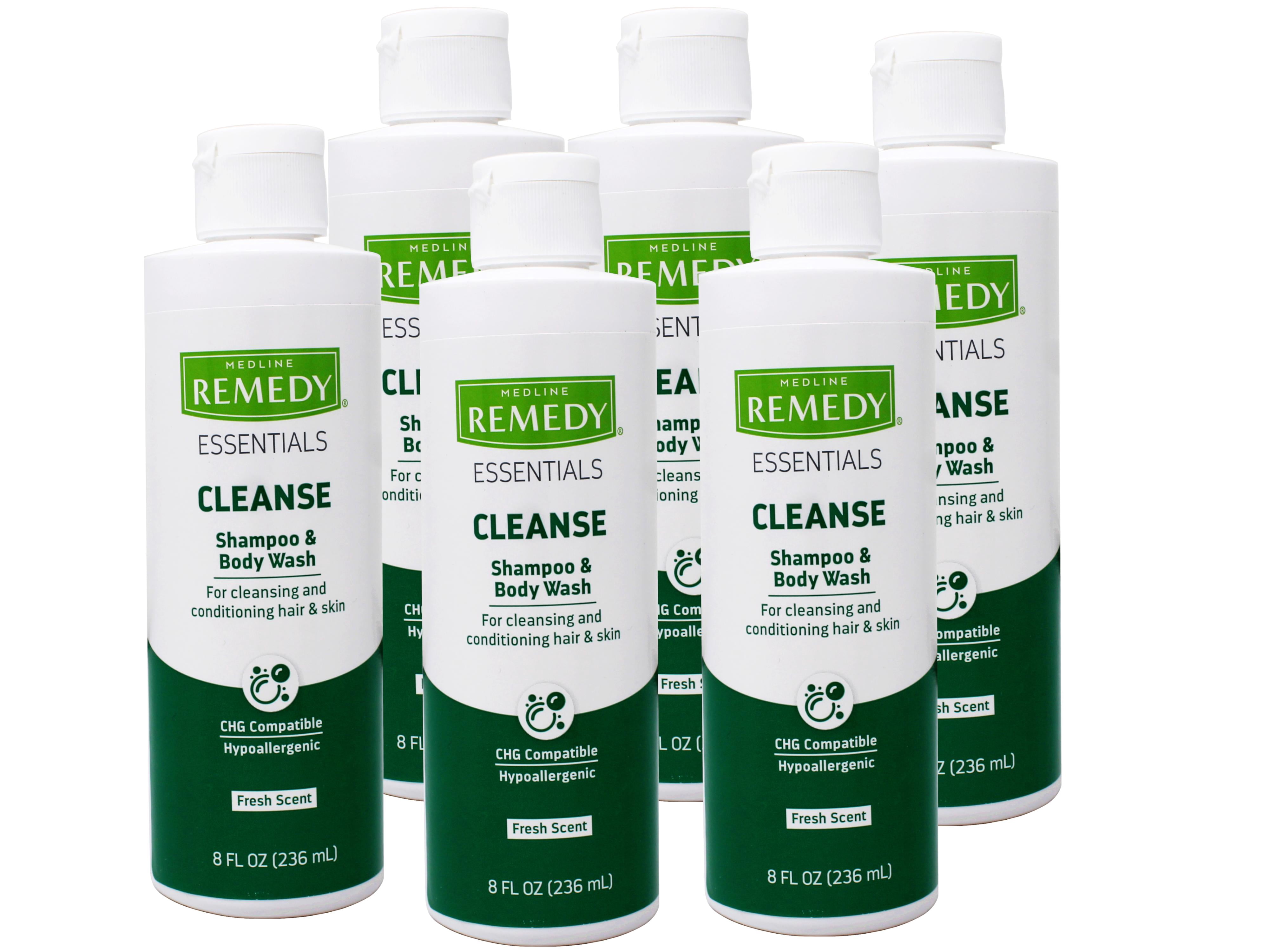 6 Pack - Medline Remedy Essentials Shampoo & Body Wash for Cleansing and Conditioning Hair & Skin, Fresh Scent, 8 FL OZ