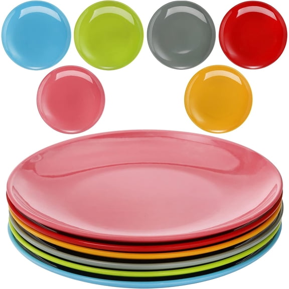6 Pack Melamine Plates, 11 Inches Melamine Dinner Plates, Flat Bottom Dinnerware Dishes for Daily Indoor Outdoor Use, Dishwasher Safe, Break-resistant, MultiColor