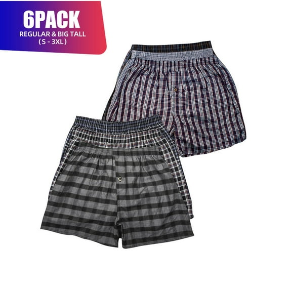 6 Pack Men's 100% Cotton Boxer Shorts Premium Cotton Random Mixed Color Pack Woven Relaxed Fit Underwear Elastic Waist Button Fly Pouch Menswear