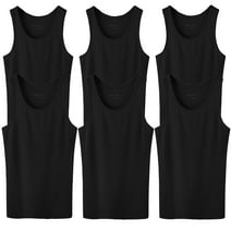 6 Pack Men's 100% Cotton Ribbed Plain Tank Tops Athletic A-Shirts Undershirts Black Size:Small