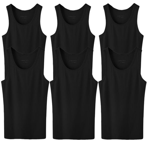 6 Pack Men's 100% Cotton Ribbed Plain Tank Tops Athletic A-Shirts Undershirts Black Size:X-Large