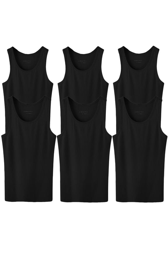 6 Pack Men's 100% Cotton Ribbed Plain Tank Tops Athletic A-Shirts Undershirts Black Size:XX-Large