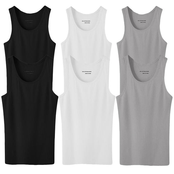 6 Pack Men's 100% Cotton Ribbed Plain Tank Tops Athletic A-Shirts Undershirts Plain Mix Size:Small