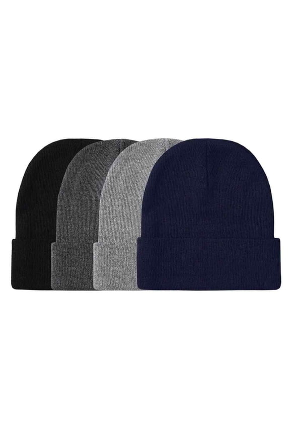 6-Pack Men's 100% Polyester Beanie, Black/Navy/H. Grey/Charcoal, One Size