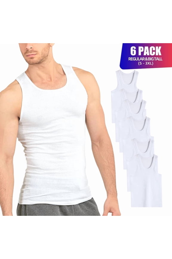 6 Pack Men's A-Shirts 100% Cotton Ribbed Underwear Tank Top Solid Casual Menswear S-3XL Regular Big & Tall Workout Breathable Sleeveless Plain Classic