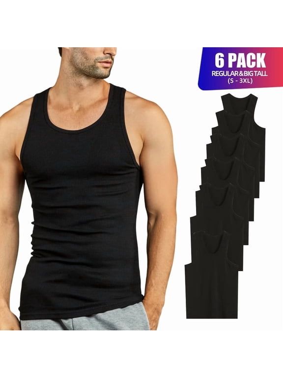 6 Pack Men's A-Shirts 100% Cotton Ribbed Underwear Tank Top Solid Casual Menswear S-3XL Regular Big & Tall Workout Breathable Sleeveless Plain Classic