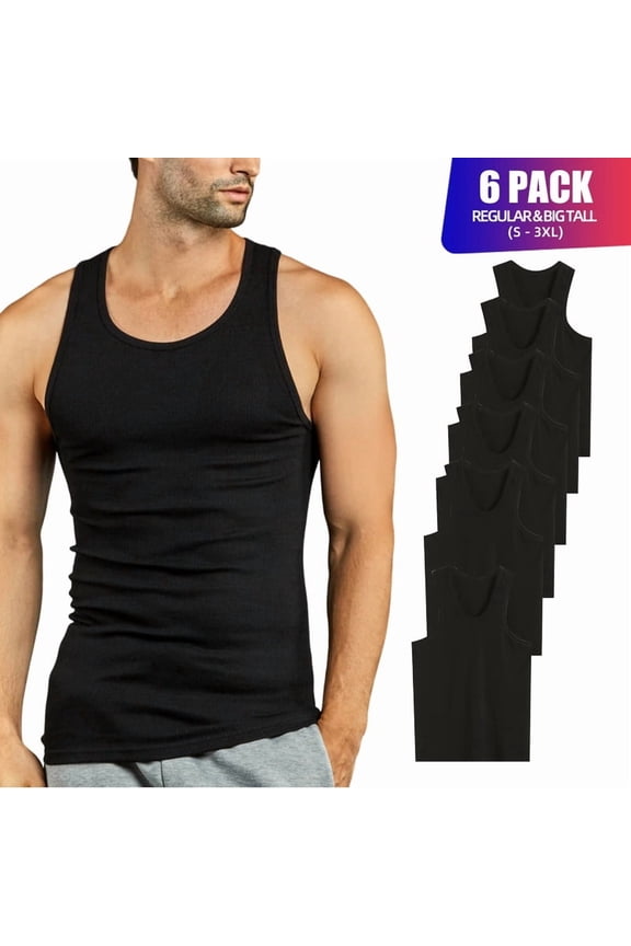 6 Pack Men's A-Shirts 100% Cotton Ribbed Underwear Tank Top Solid Casual Menswear S-3XL Regular Big & Tall Workout Breathable Sleeveless Plain Classic