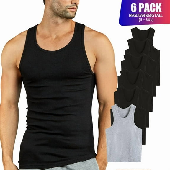6 Pack Men's A-Shirts 100% Cotton Ribbed Underwear Tank Top Solid Casual Menswear S-3XL Regular Big & Tall Workout Breathable Sleeveless Plain Classic