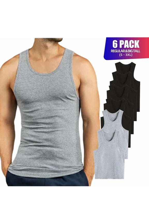 6 Pack Men's A-Shirts 100% Cotton Ribbed Underwear Tank Top Solid Casual Menswear S-3XL Regular Big & Tall Workout Breathable Sleeveless Plain Classic