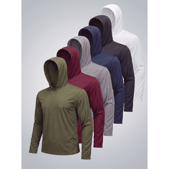 6 Pack Men's Athletic Long Sleeve Hoodie Shirts Dry Fit Workout Running Sweatshirt