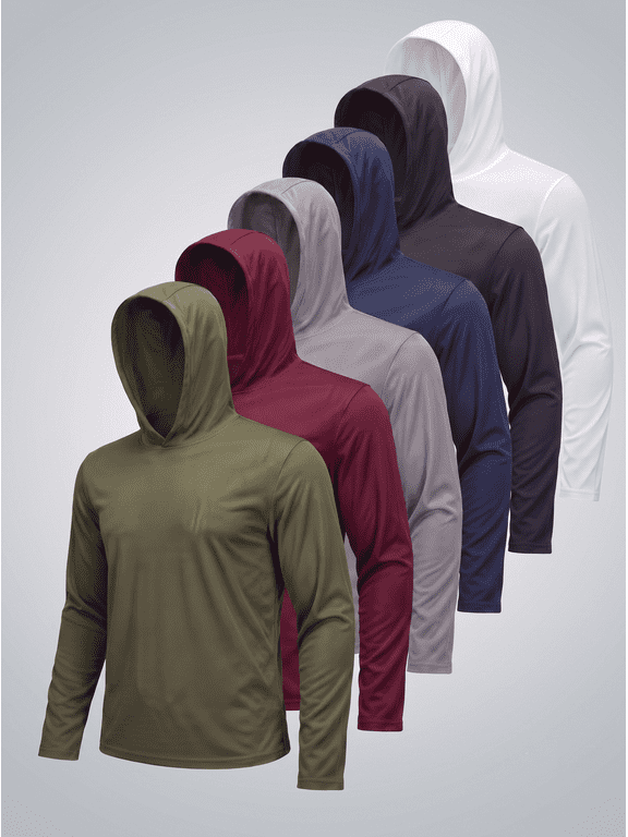 6 Pack Men's Athletic Long Sleeve Hoodie Shirts Dry Fit Workout Running Sweatshirt