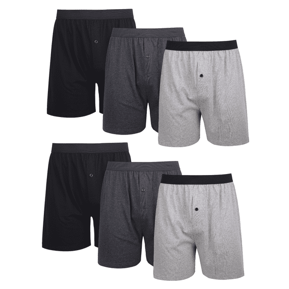 6 Pack Men's Boxer Brief Cotton Loose Fit Solid Color Boxers for Men Soft Breathable Plain Underwear with Button Fly Pouch Elastic Waist Menswear