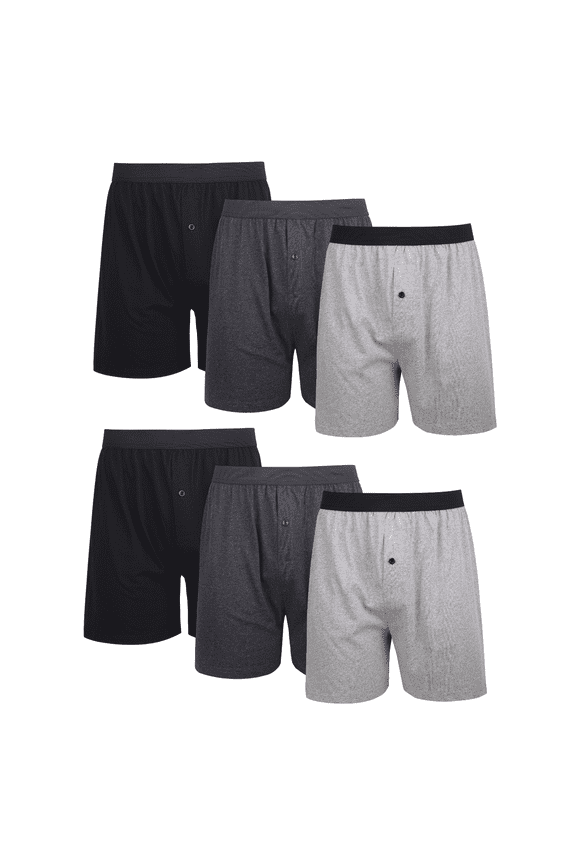 6 Pack Men's Boxer Brief Cotton Loose Fit Solid Color Boxers for Men Soft Breathable Plain Underwear with Button Fly Pouch Elastic Waist Menswear