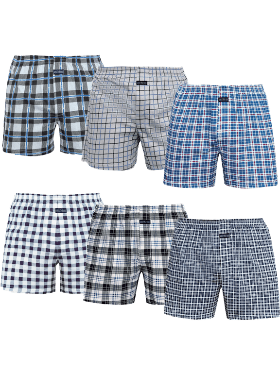 6 Pack Men's Boxers Underwear, 100% Cotton Boxers for Men Pack Boxers with Button Fly, Relaxed Fit, Moisture Wicking