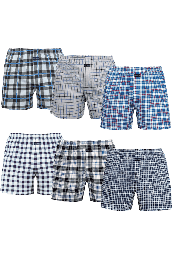 6 Pack Men's Boxers Underwear, 100% Cotton Boxers for Men Pack Boxers with Button Fly, Relaxed Fit, Moisture Wicking