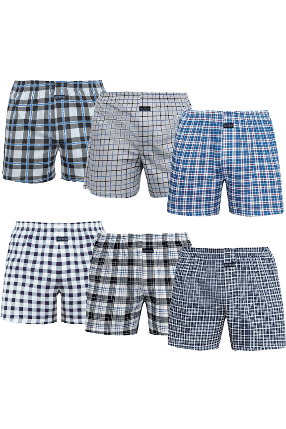 6 Pack Men's Boxers Underwear, 100% Cotton Boxers for Men Pack Boxers with Button Fly, Relaxed Fit, Moisture Wicking