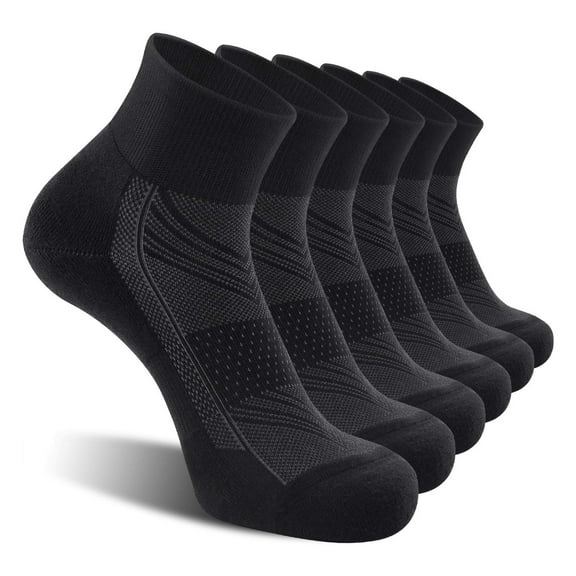 6 Pack Men's Cotton Ankle Socks - Multi-Pairs, No Show & Low Cut Socks for Men & Women Black