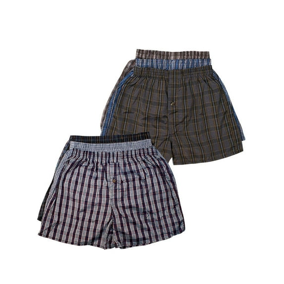 6 Pack Men's Cotton Blend Boxer Shorts Random Mixed Color Pack Woven Relaxed Fit Boxers for Men Soft Breathable Mens Underwear with Button Fly Pouch Elastic Waist Comfortable Fabric Menswear