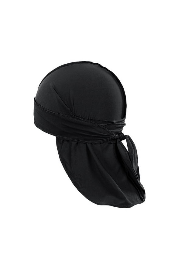 6 Pack Men's Durag Headwrap Waves Headscarf Bandana Doo Rag Long Tail (Black)