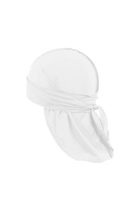 6 Pack Men's Durag Headwrap Waves Headscarf Bandana Doo Rag Long Tail (White)