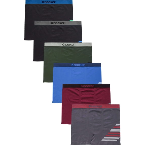 6-Pack Men's Seamless Short Boxer Briefs Underwear, Side Stripes Multi Color