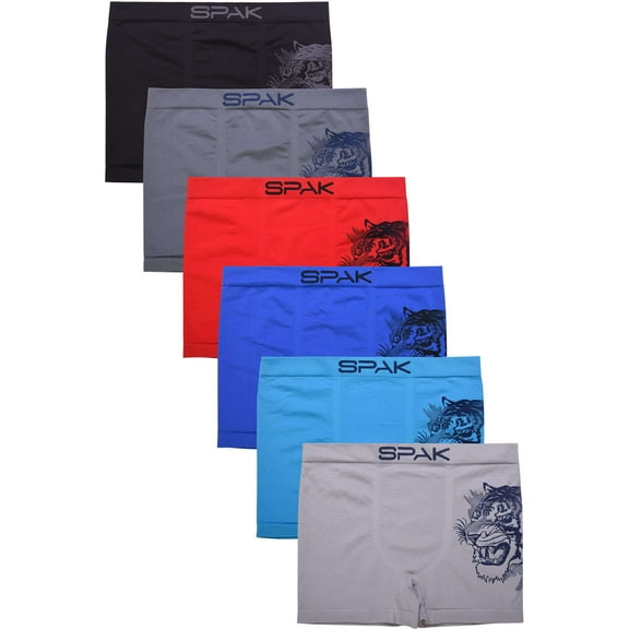 6-Pack Men's Seamless Short Boxer Briefs Underwear, Tiger Head Multi Color