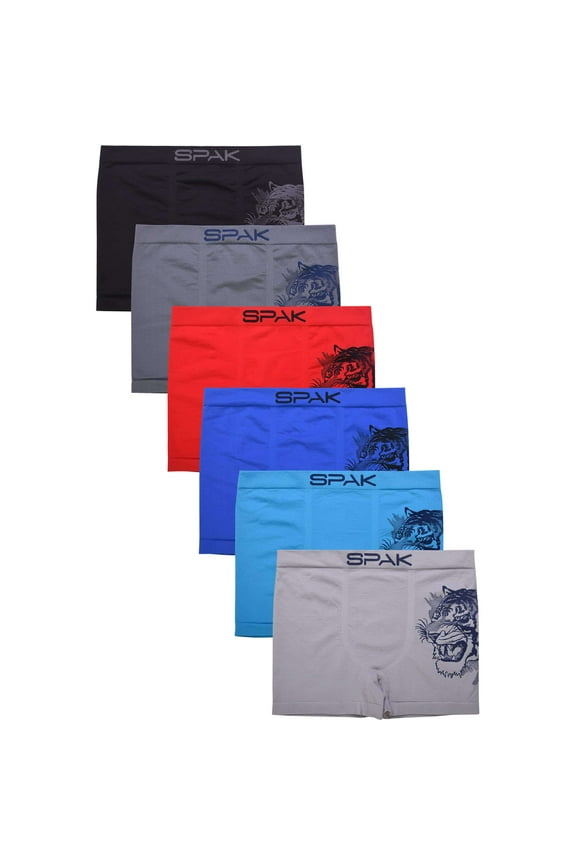 6-Pack Men's Seamless Short Boxer Briefs Underwear, Tiger Head Multi Color