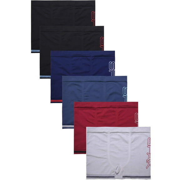 6-Pack Men's Seamless Short Boxer Briefs Underwear, Vertical Side Logo Multi Color