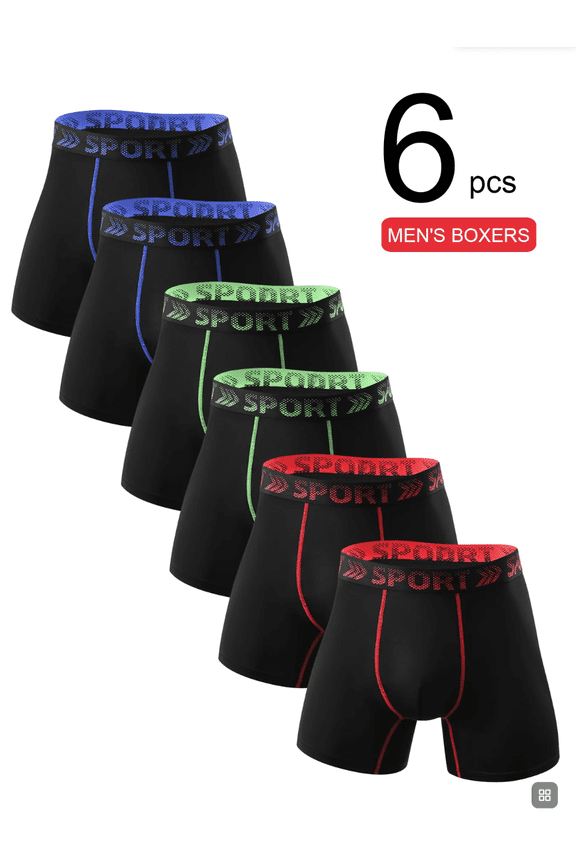 6-Pack Men's Sports Boxers | "SPORT" Waistband + Color-Block Stripes, Quick-Dry Fabric, Breathable & Snug Fit Without Restraint - Trendy for Active Lifestyles