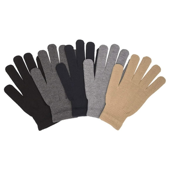 6-Pack Men's Winter Polyester Magic Gloves, Assorted Solid Multi-Color, One Size