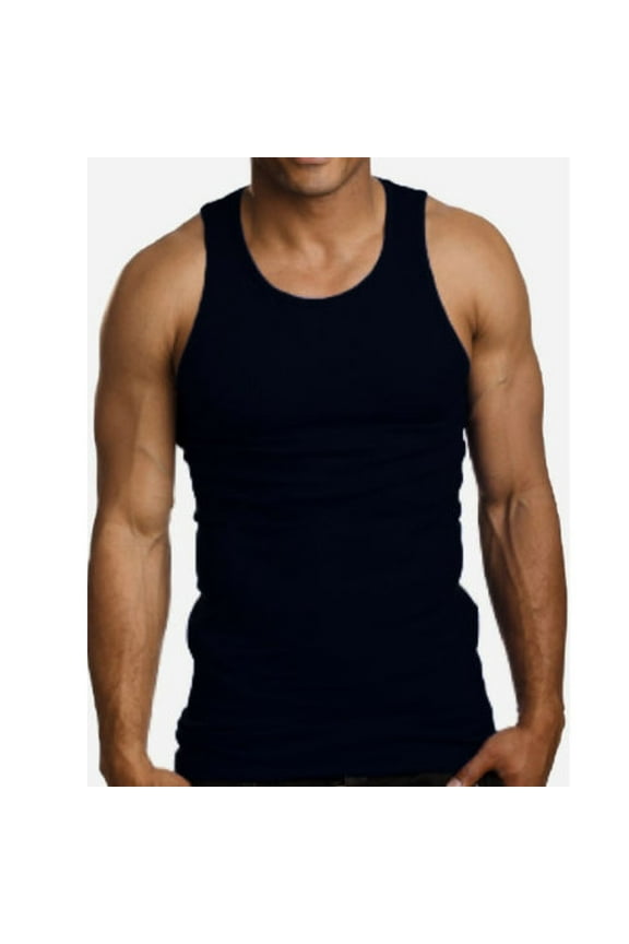 6 Pack Mens A-Shirt 100% Cotton Muscle Tank Top Gym Undershirt Ribbed Black L