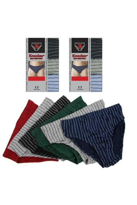 6 Pack Mens Bikinis Briefs Underwear 100% Cotton Lined Knocker Size Large 36-38