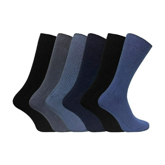 6 Pack Mens Soft 100% Cotton Breathable Coloured Ribbed Dress Socks