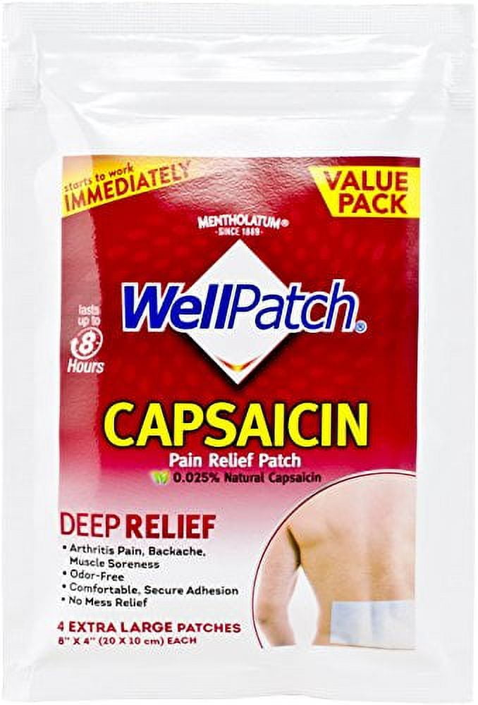 WellPatch Warming Pain Relief Heat Patch, 4 large patches, 5x4 (13x10 cm)  each