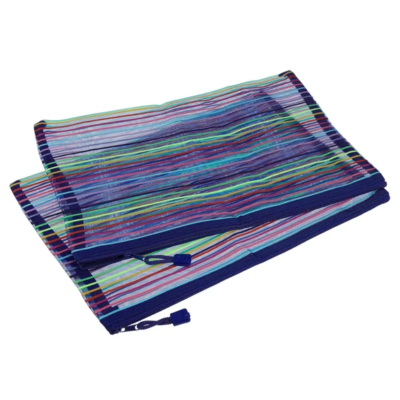 6 Pack Mesh Cosmetic Bags A4 Nylon Zipper Files Pockets Organizer Dark Blue