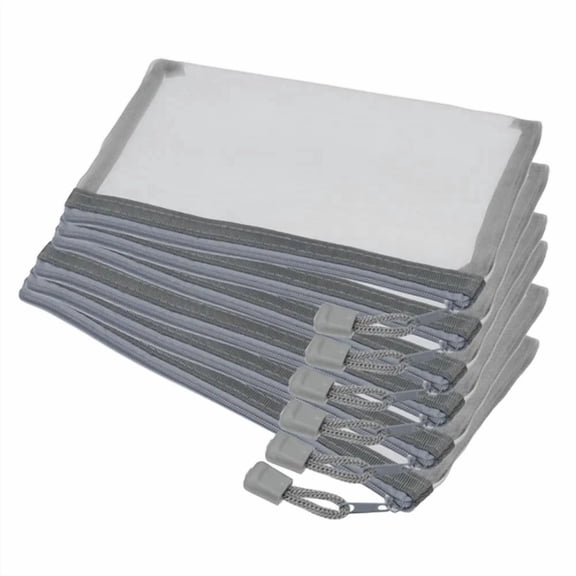 6 Pack Mesh Cosmetic Bags A6 Nylon Pencil Cases Zipper Organizer Gray