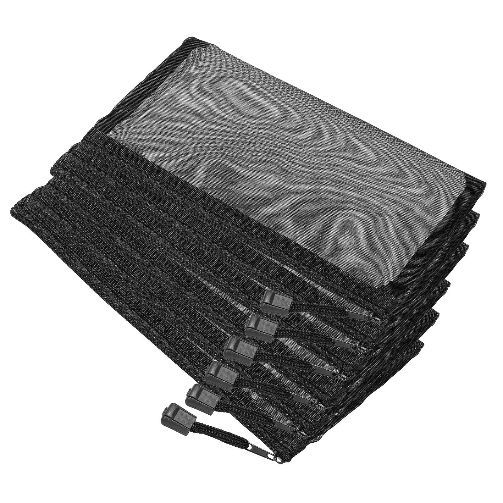 6 Pack Mesh Cosmetic Bags B6 Nylon Pencil Cases Zipper Organizer Black