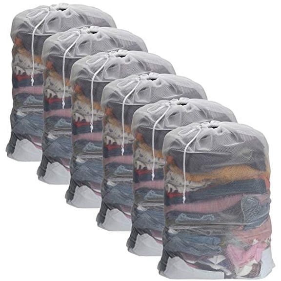 6 Pack Mesh Laundry Bag with Drawstring Closure, 24" x 36" Heavy Duty Extra Large Laundry Bags for Travel, Storage, College, Dorm and Apartment Dwellers, Machine Washable