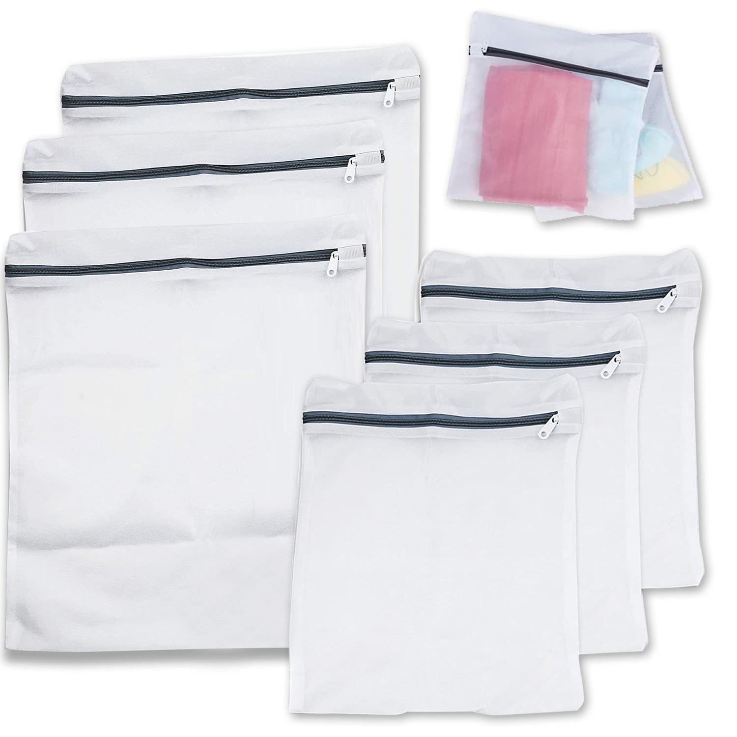 6 Pack 2 Size Mesh Laundry Bags for Delicates, Durable Laundry Wash Bags with Zipper for Blouse, Hosiery, Jeans