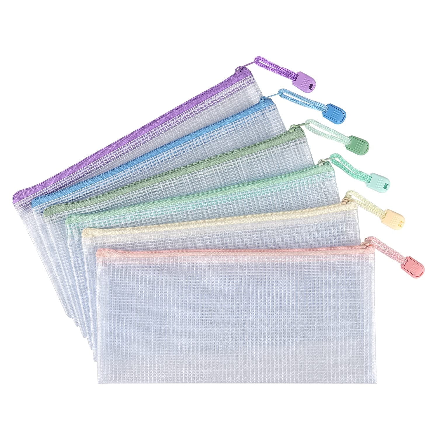 6-Pack Mesh Pencil Pouch Waterproof Bags Plastic Zipper Pouch, A6 Size for Classroom Organization and Office Supplies