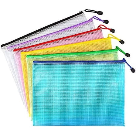 6 Pack Mesh Zipper Pouch Bags, Waterproof Zipper Pouch Zip File Folders for Organization School Office Supplies Travel Storage Bags (Colorful)