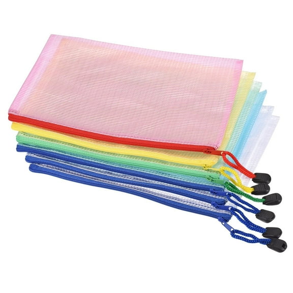6 Pack Mesh Zipper Pouch Document Bag Waterproof Zip File Folders for School Office Supplies Travel Storage Bags (Multicolor) 13x9.2"