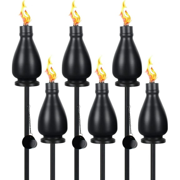 6 Pack Metal Citronella Torches Outdoor, 60 Inch Garden Torches for Outside, Upgraded Metal Torch for Yard, Black Tabletop Torch Decorative Light for Backyard Pathway Patio Party