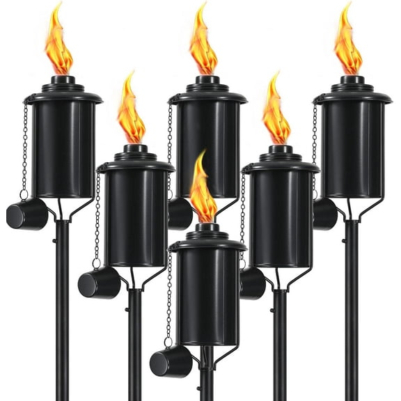 6 Pack Metal Citronella Torches, Torches Garden for Outside 60 inch Flickering Flame Citronella Outdoor Light Torch,Metal Torches for Outside, Camping Patio Pathway Table Torch(Jet Black)